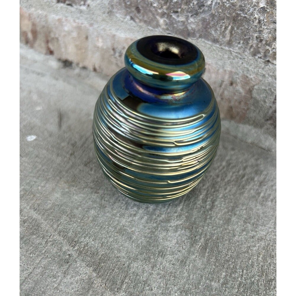 Robert Eickholt Perfume Bottle, Blue Swirl Iridescent  1983 *No Stopper***